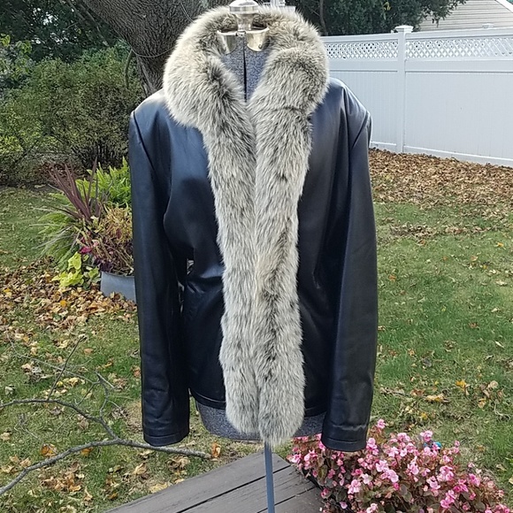 JG Hook Leather Jacket w Fox Fur Trim Size XL NWOT - Picture 1 of 7